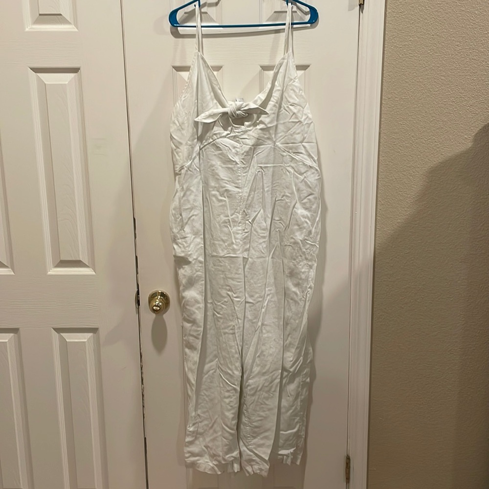 Cropped Smocked Knotted Linen-Blend Cami Wide-Leg Jumpsuit